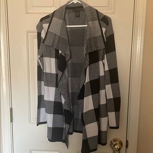 Grace Elements Black and White Plaid Open Front Cardigan